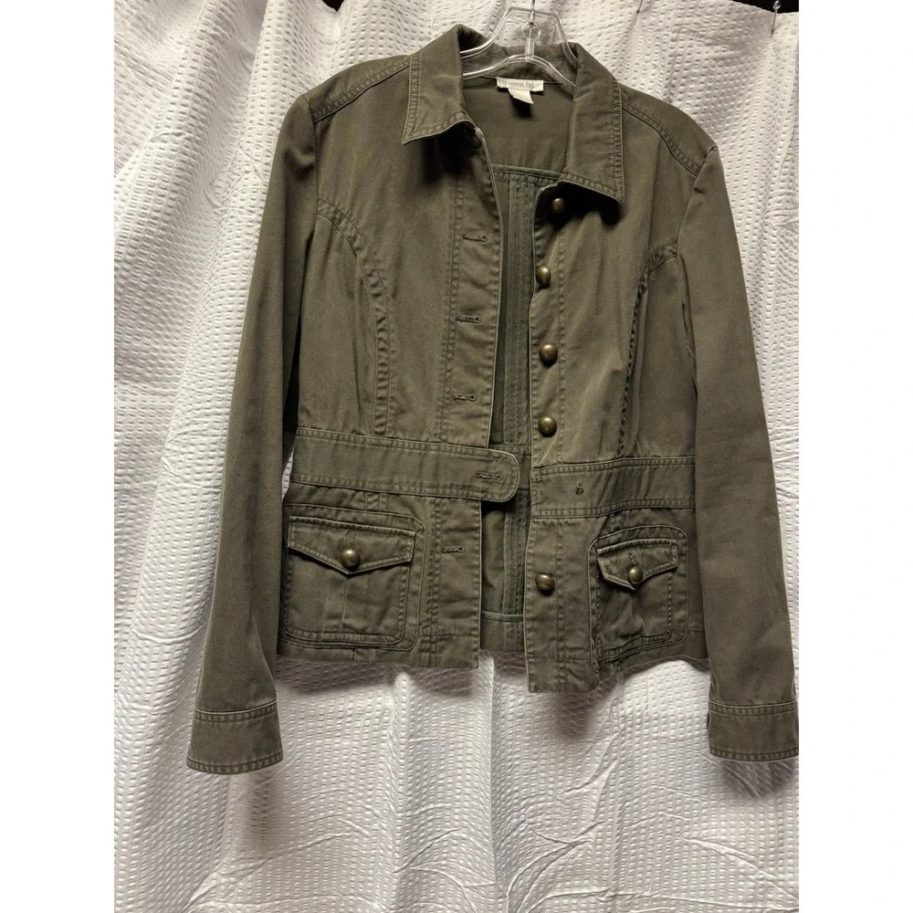 Women's Harolds‎ 100% Cotton Olive Green Utility Jacket Bronze Button Size M